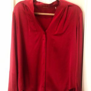 Elie Tahari Diya Slit Sleeve Red Silk Blouse